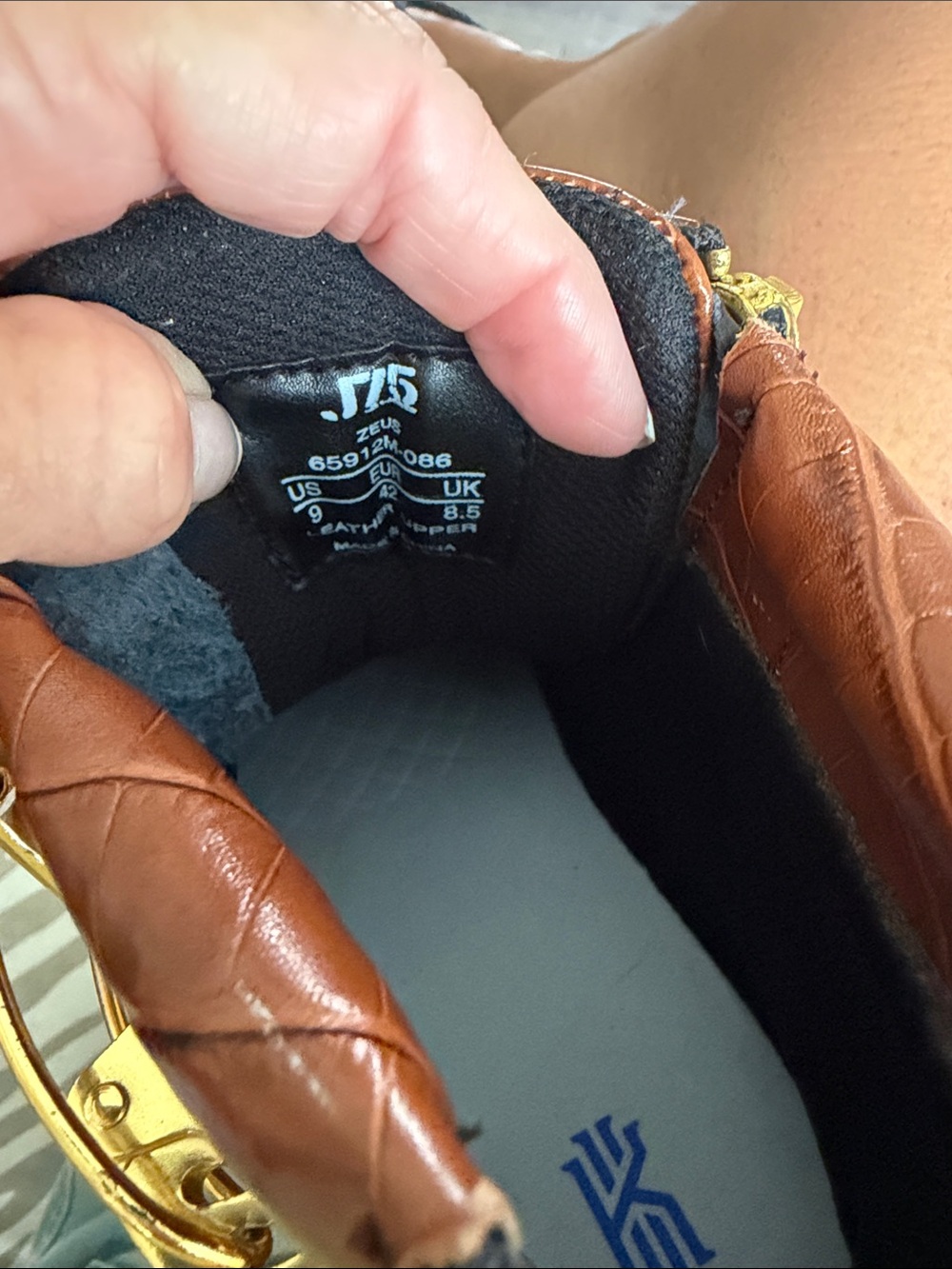 Brown Croc-Embossed High-Top Sneakers with Gold Accent - Picture 6 of 6
